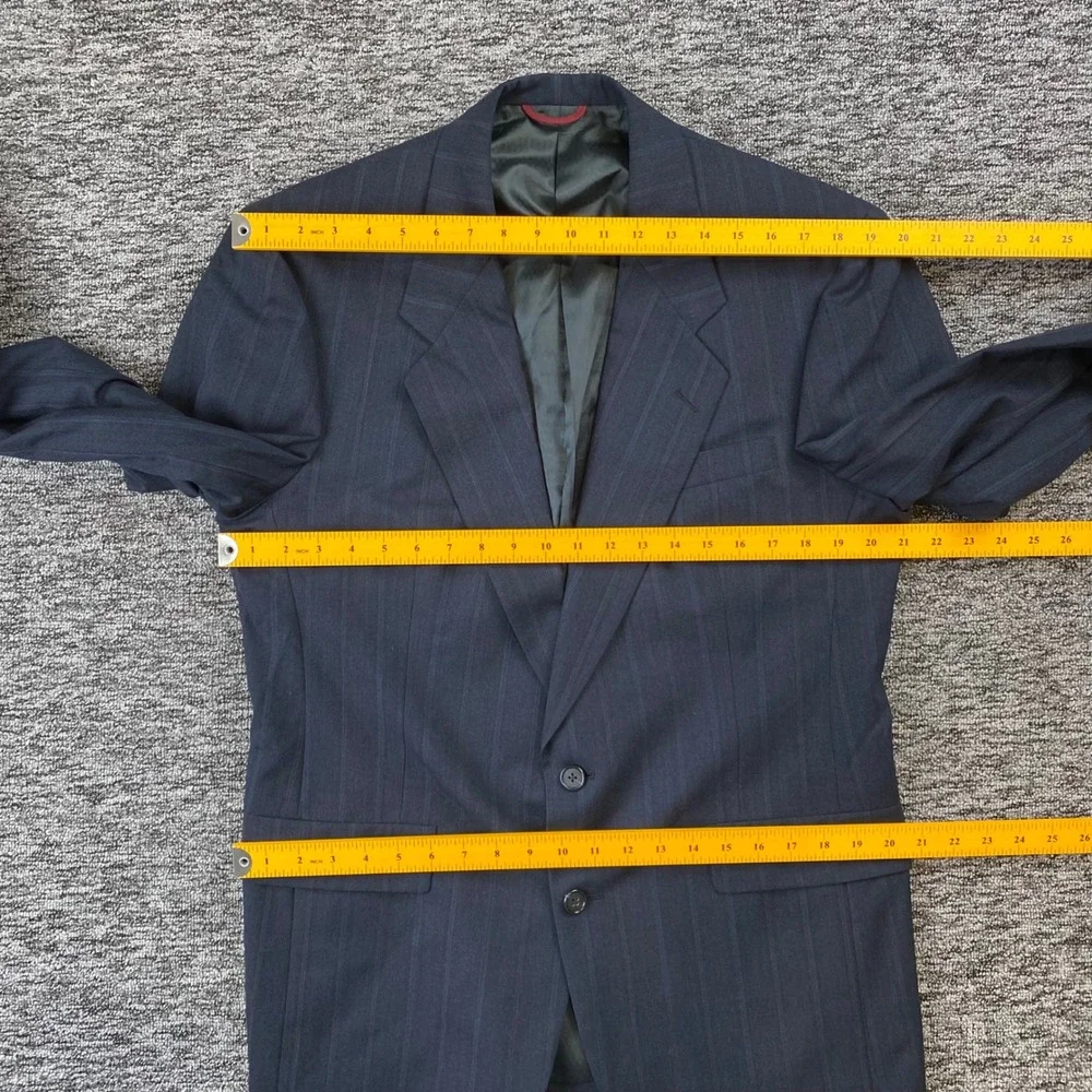 Hart Schaffner Marx Mens 40R Vintage Navy Pinstripe Wool Blazer USA Union Made